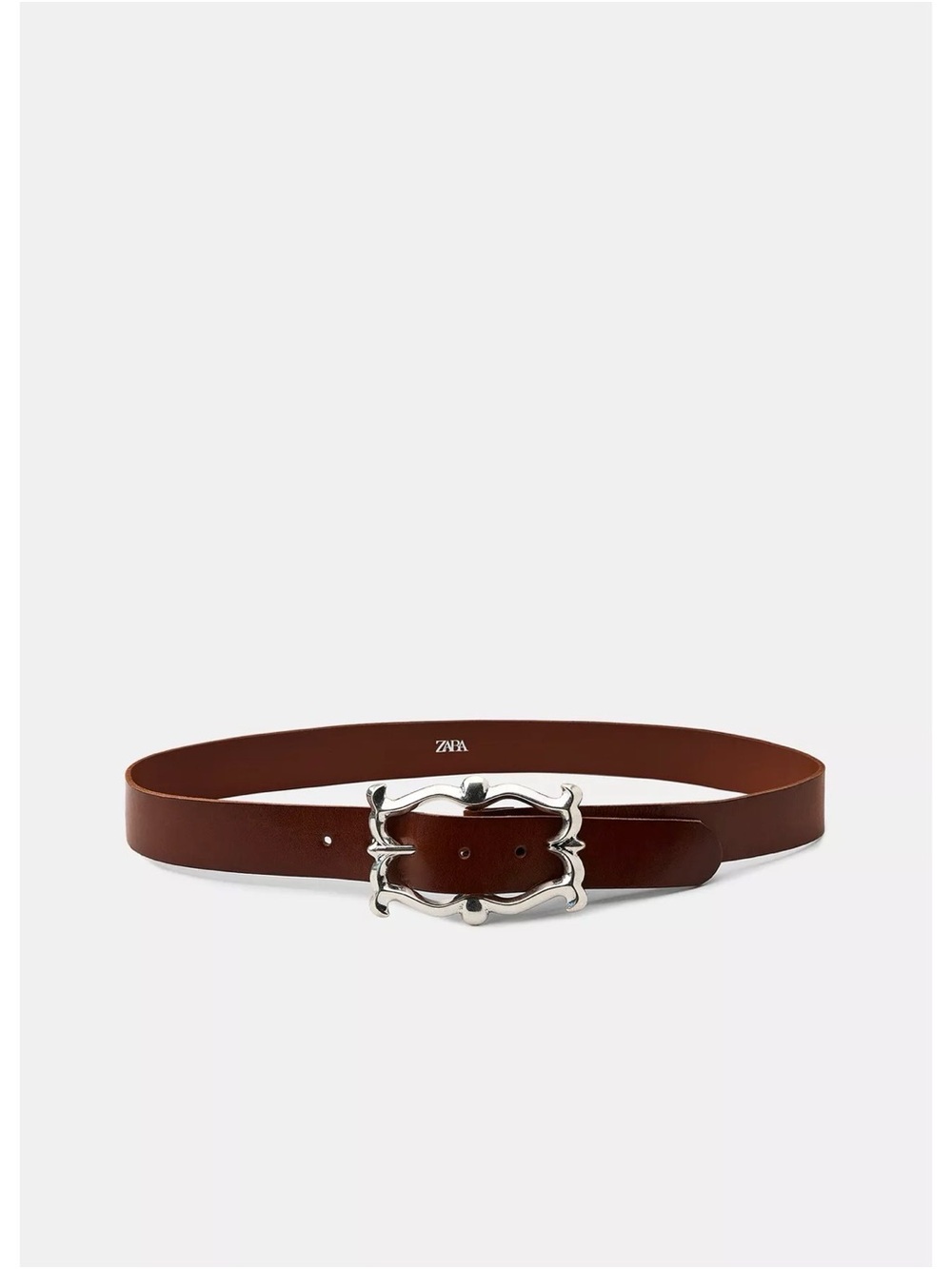 Zara brown leather belt with decorative silver buckle